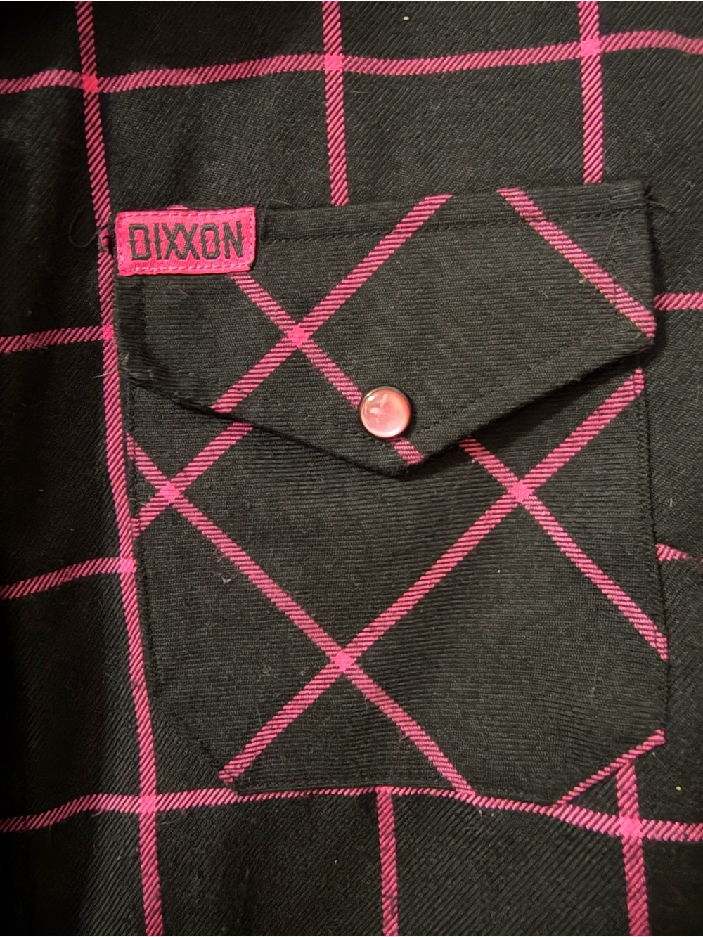 DIXXON Hope Breast Cancer Awareness Black with Pink Plaid Accents Flannel - S - Picture 5 of 7